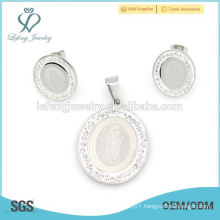 New stainless steel silver earring and memory locket jewelry set